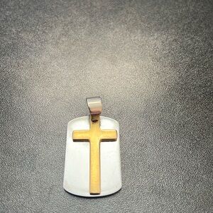 Two Tone Stainlesss Steel Cross Dog-Tag